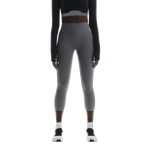On Studio Tights 7/8 Women's in Rock gray with brown waistband detail
