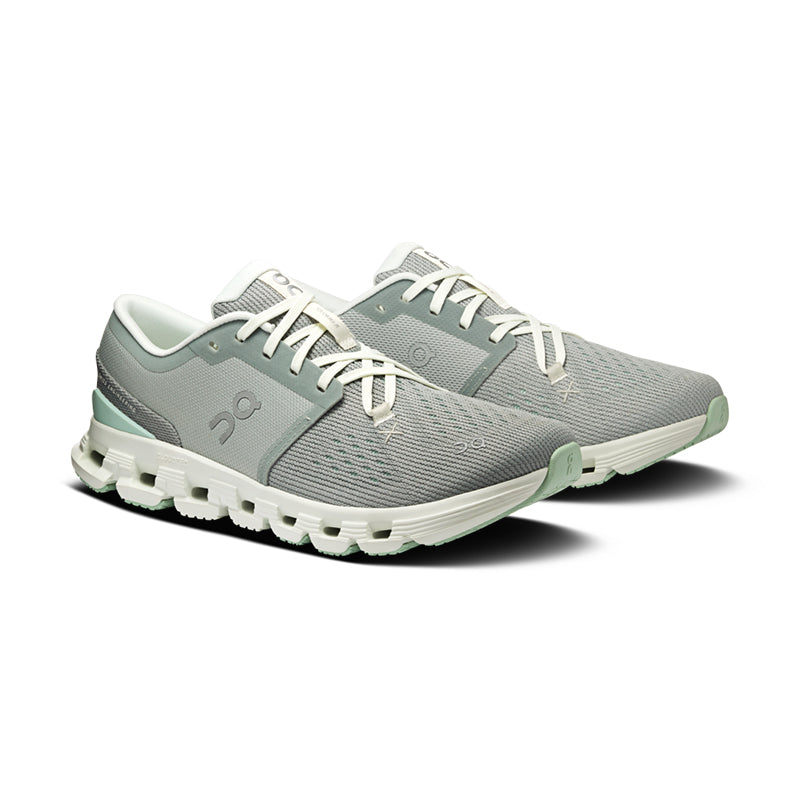 On Cloud X 4 women's running shoes in gray and mint colorway