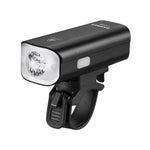 Ravemen LR500 black bicycle headlight with mounting bracket on white background