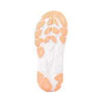 HOKA Clifton 10 women's shoe outsole view showing peach tangerine and white rubber tread pattern