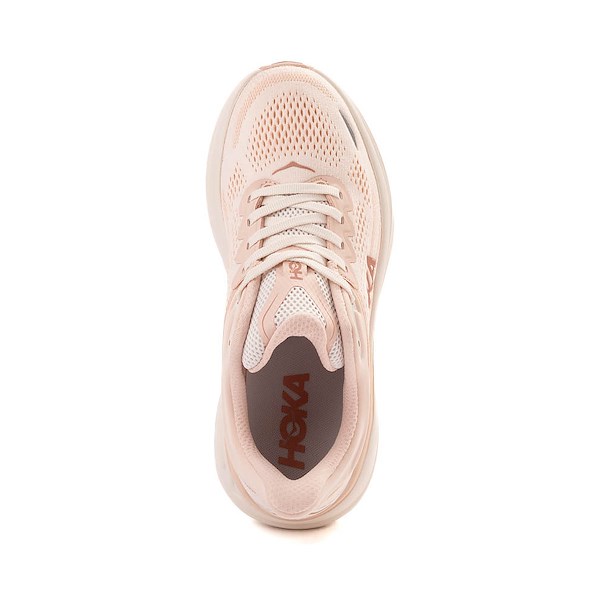 Hoka Bondi 9 women's running shoe in rose latte colorway, top view