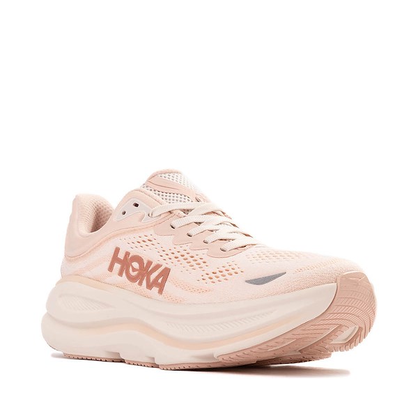 HOKA women's running shoe in rose latte pink color with mesh upper