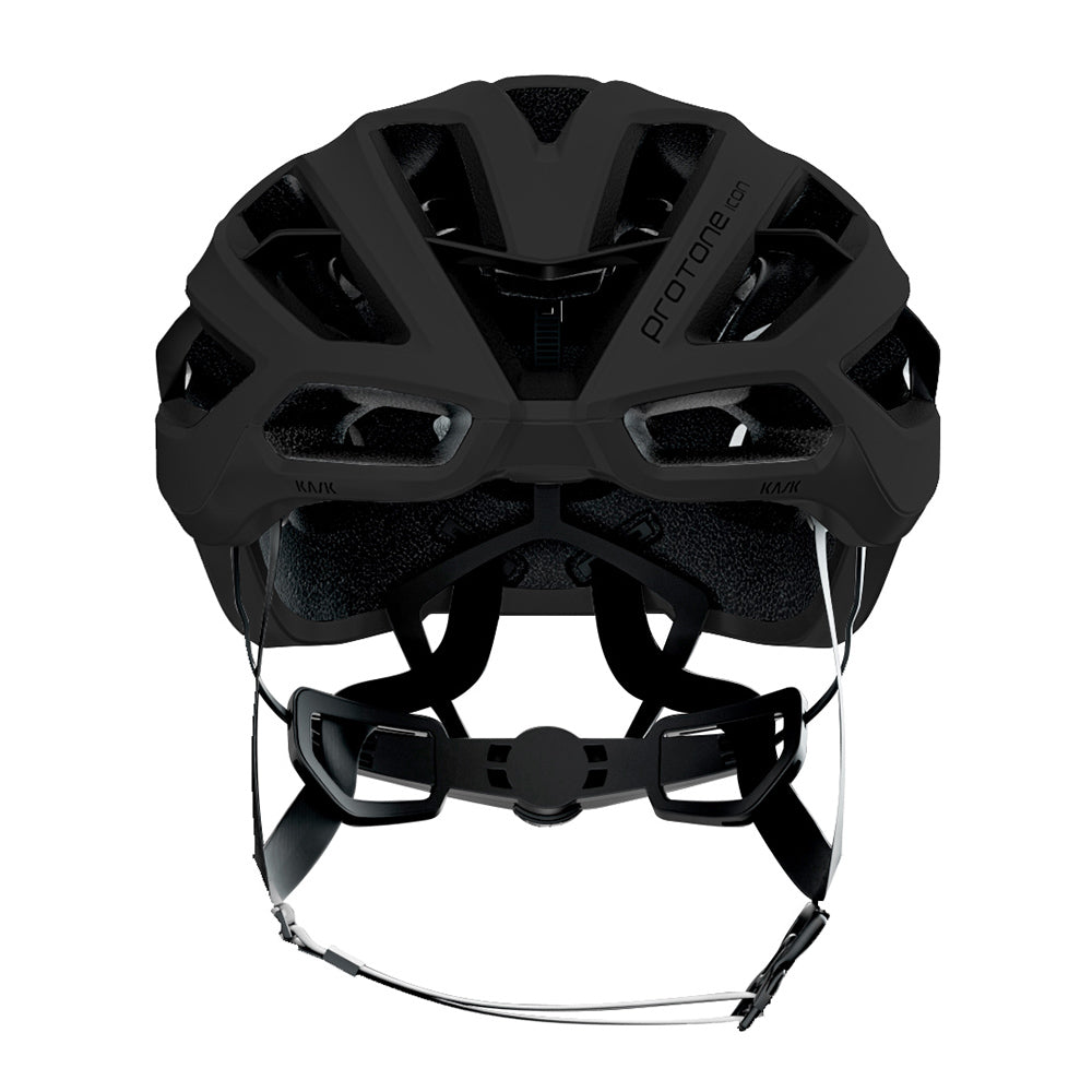 Kask Protone Icon cycling helmet in matte black showing rear view with adjustment system