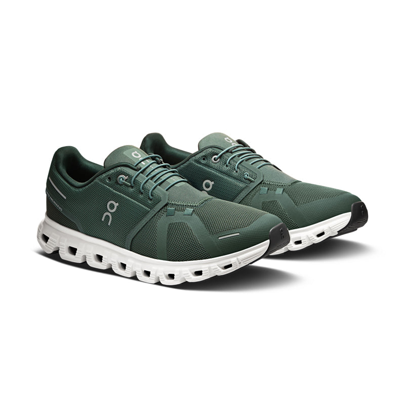 On Cloud 6 men's running shoes in olive green with white sole