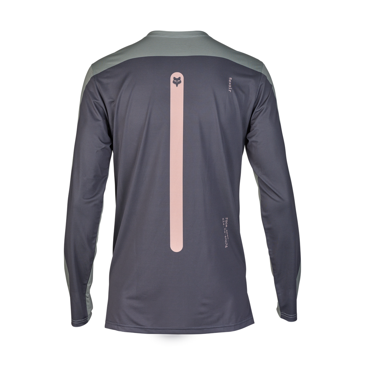 Fox Racing Flexair long sleeve jersey back view in grey with pink stripe detail