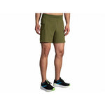 Brooks Sherpa 7-inch 2-in-1 men's running shorts in olive carbon green color