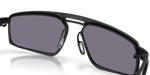 Oakley Bushwick sunglasses front close-up showing grey Prizm lenses and satin black frame detail