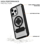 Rokform Crystal Case for iPhone 15 Pro Max with clear back and black protective edges
