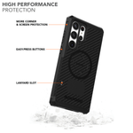 Rokform black carbon fiber phone case with protective features highlighted