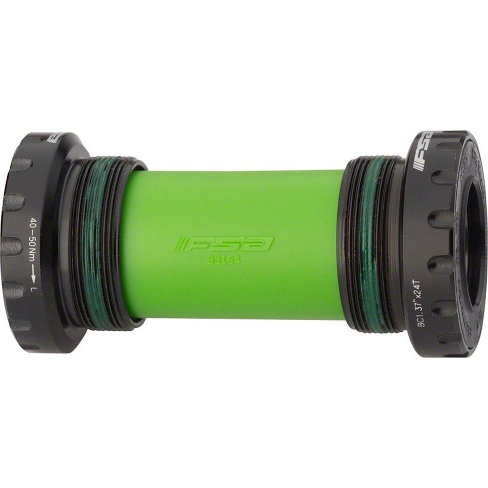 FSA Mega EXO bottom bracket set with green center sleeve and black threaded cups