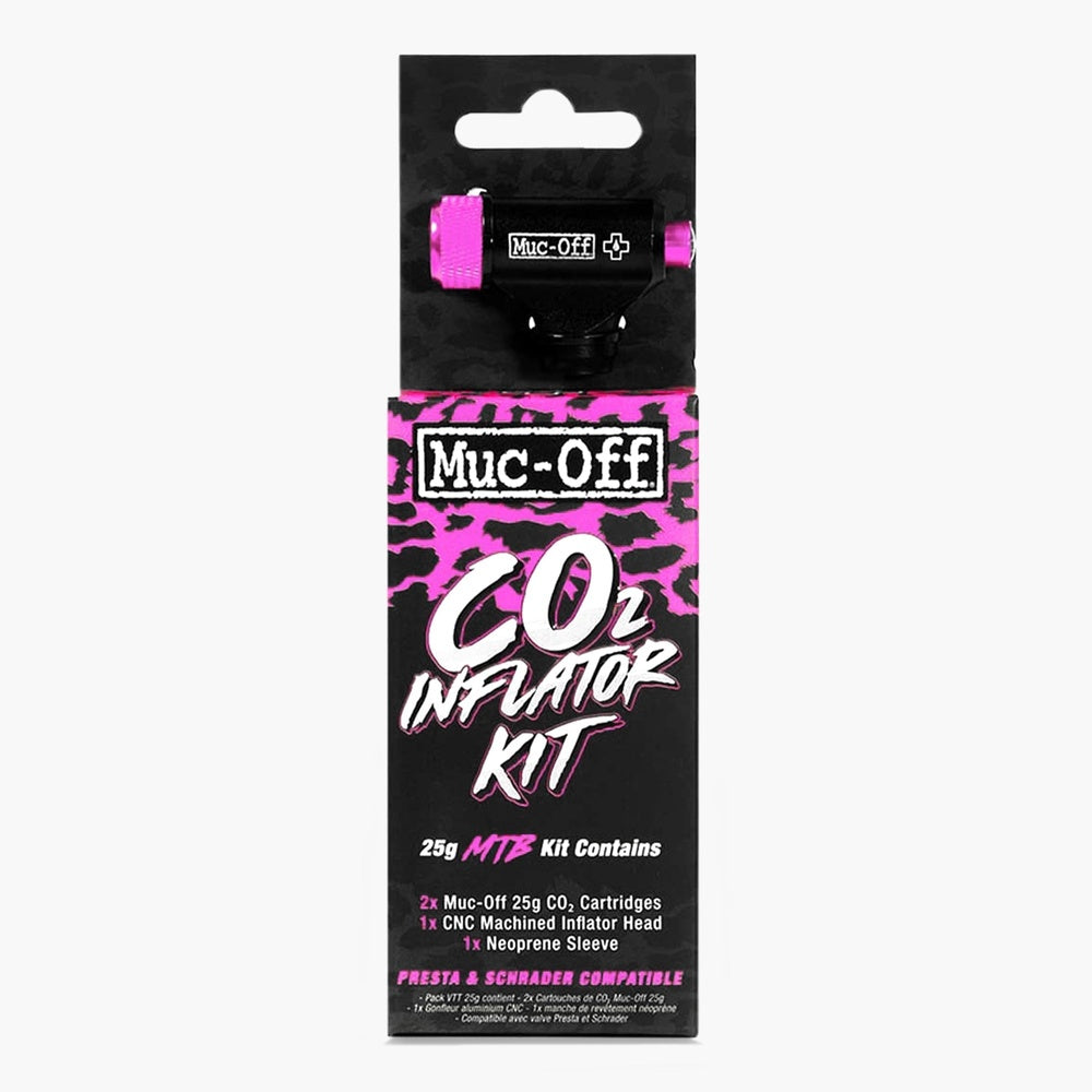 Muc-Off CO2 Inflator Kit in black and pink leopard print packaging