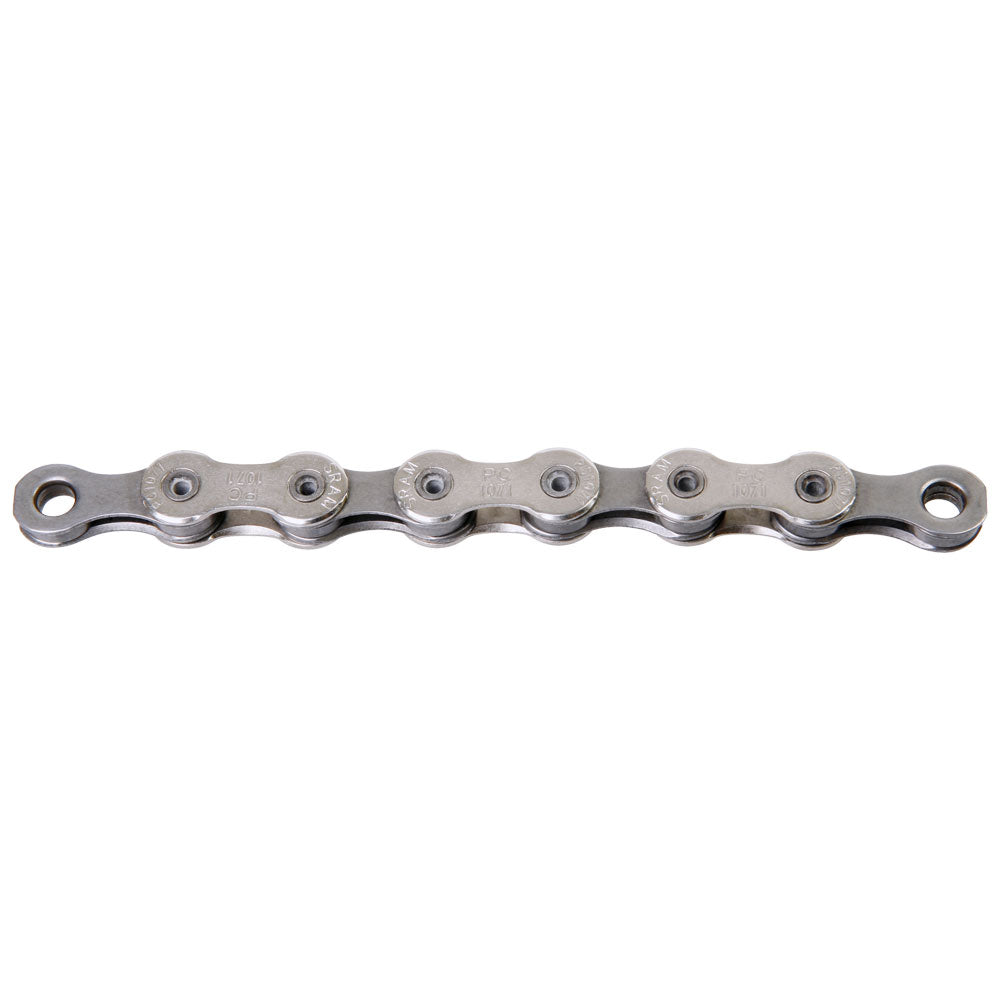 SRAM PC1071 10-speed bicycle chain in silver metallic finish on white background