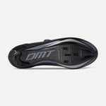 DMT cycling shoe sole view showing black design with gray DMT branding