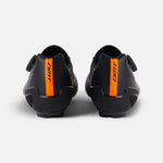 DMT KR3 road cycling shoes in black with orange heel stripe, rear view