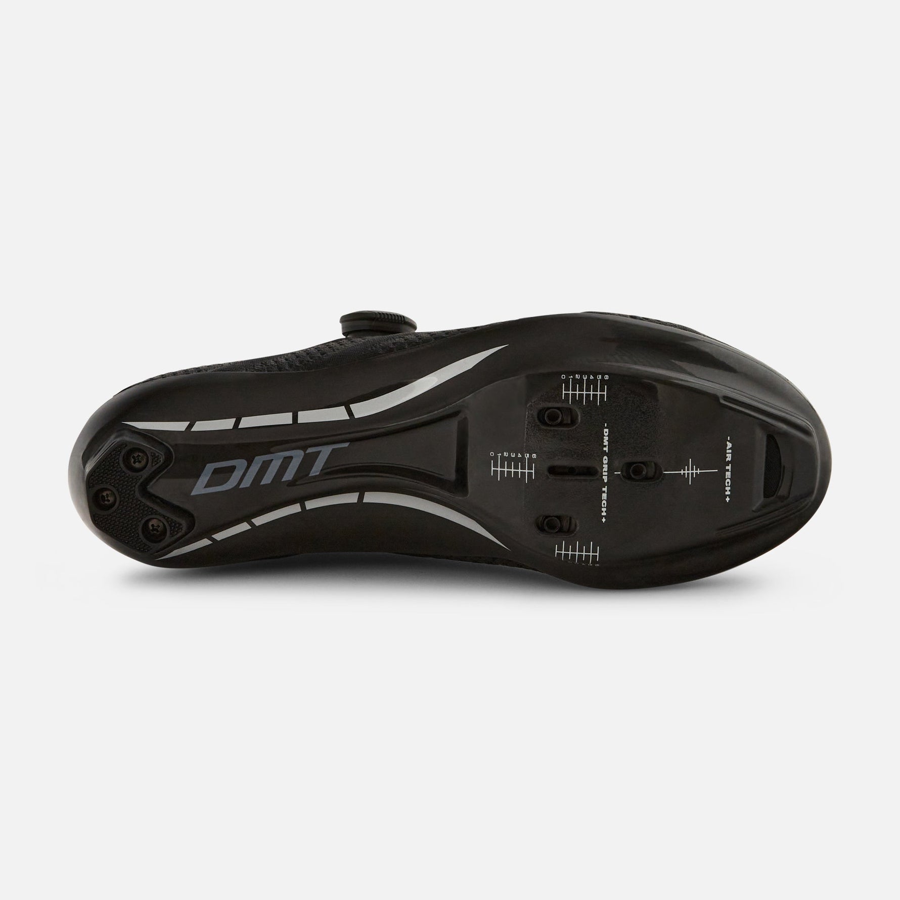 DMT KR1 road cycling shoe sole view showing cleat mounting system