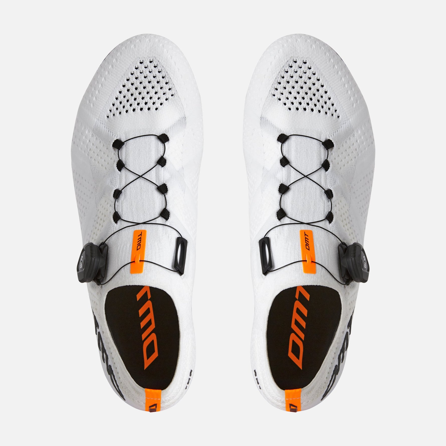 DMT KR1 white road cycling shoes with orange details and BOA closure system
