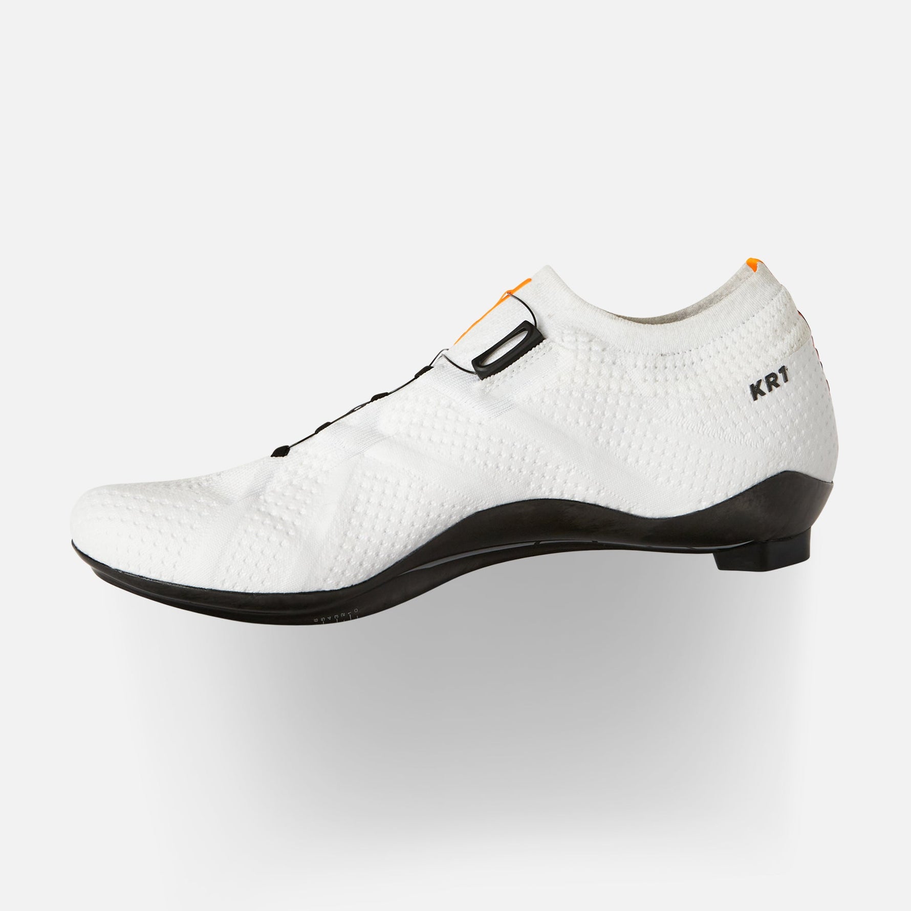 DMT KR1 white road cycling shoes with black sole and orange accents