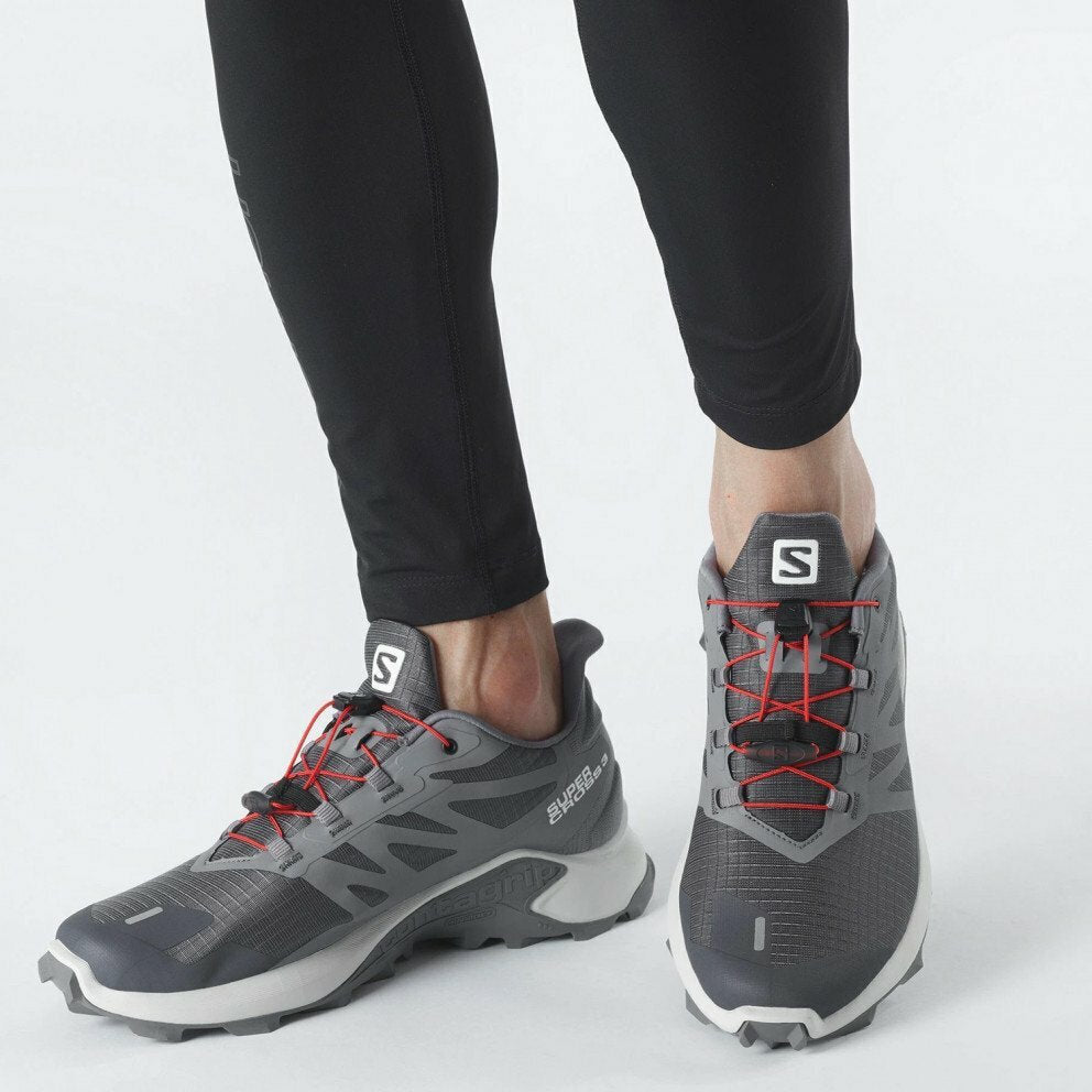 Salomon Supercross 3 men's trail running shoes in gray colorway with red laces