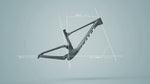 Scott Spark RC World Cup mountain bike frame in Winkle Green with geometry annotations