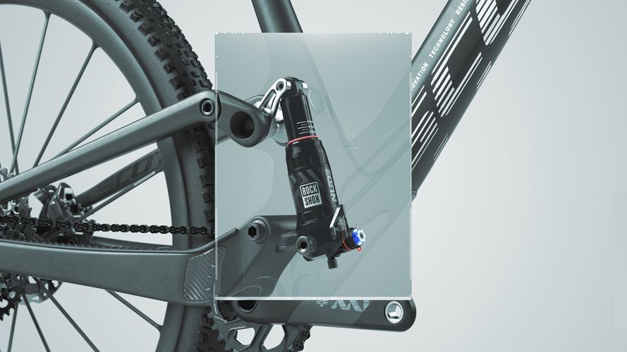 Scott Spark RC World Cup carbon mountain bike rear suspension with RockShox shock detail view