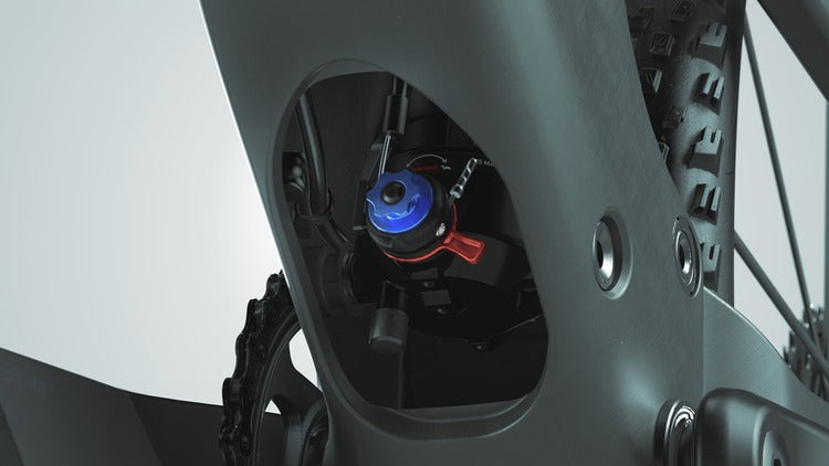 Scott Spark RC World Cup carbon mountain bike frame detail showing pivot hardware in black