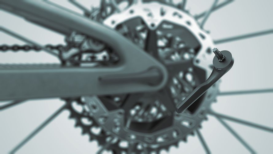 Close-up of Scott Spark RC World Cup carbon frame rear cassette and derailleur detail