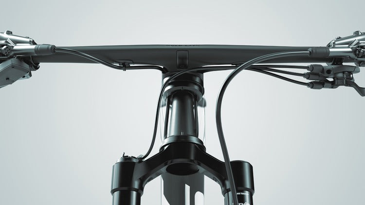 Scott Spark RC World Cup carbon black mountain bike handlebar and fork detail shot
