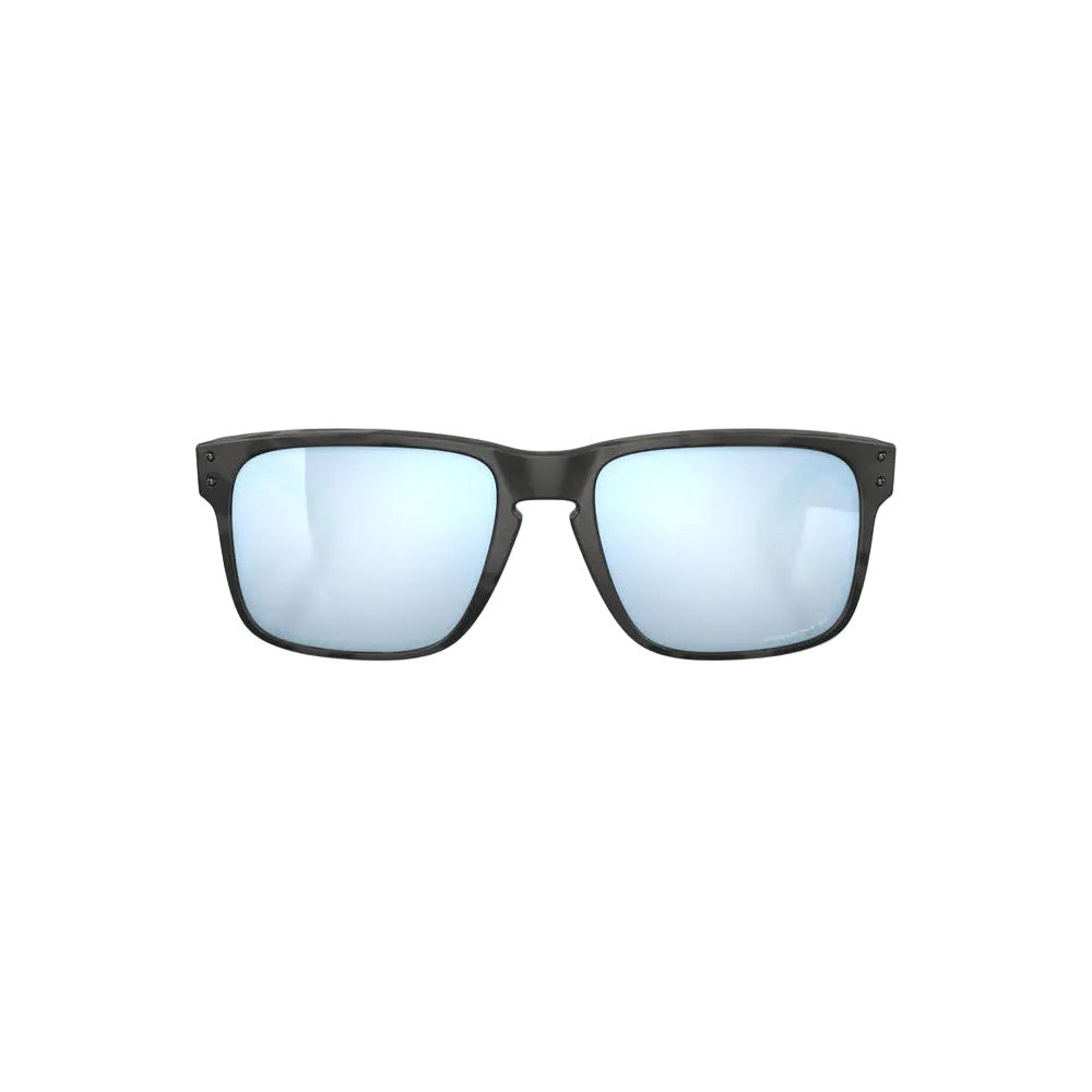 Oakley Holbrook sunglasses with matte black frame and blue mirrored PRIZM lenses