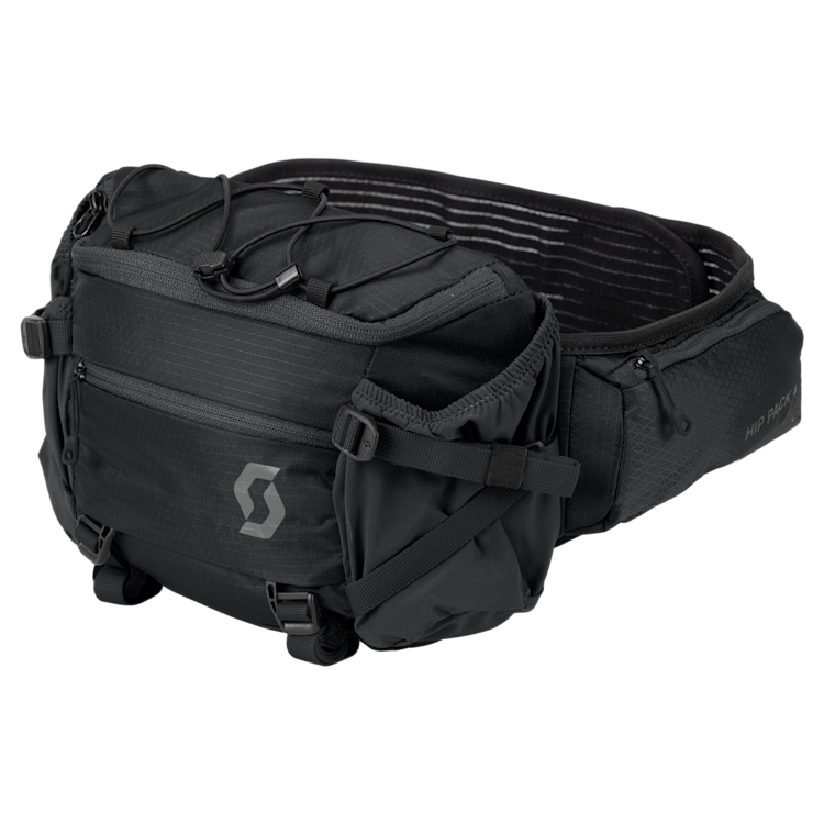 Scott Trail 4 hip pack in black with multiple compartments and adjustable waist belt