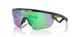 Oakley Sphaera sunglasses with matte black frame and green-purple iridescent sport lenses