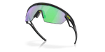 Oakley Sphaera sunglasses with matte black frame and green-purple iridescent mirrored lenses