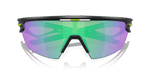 Oakley Sphaera sunglasses with matte black frame and green-purple iridescent lenses