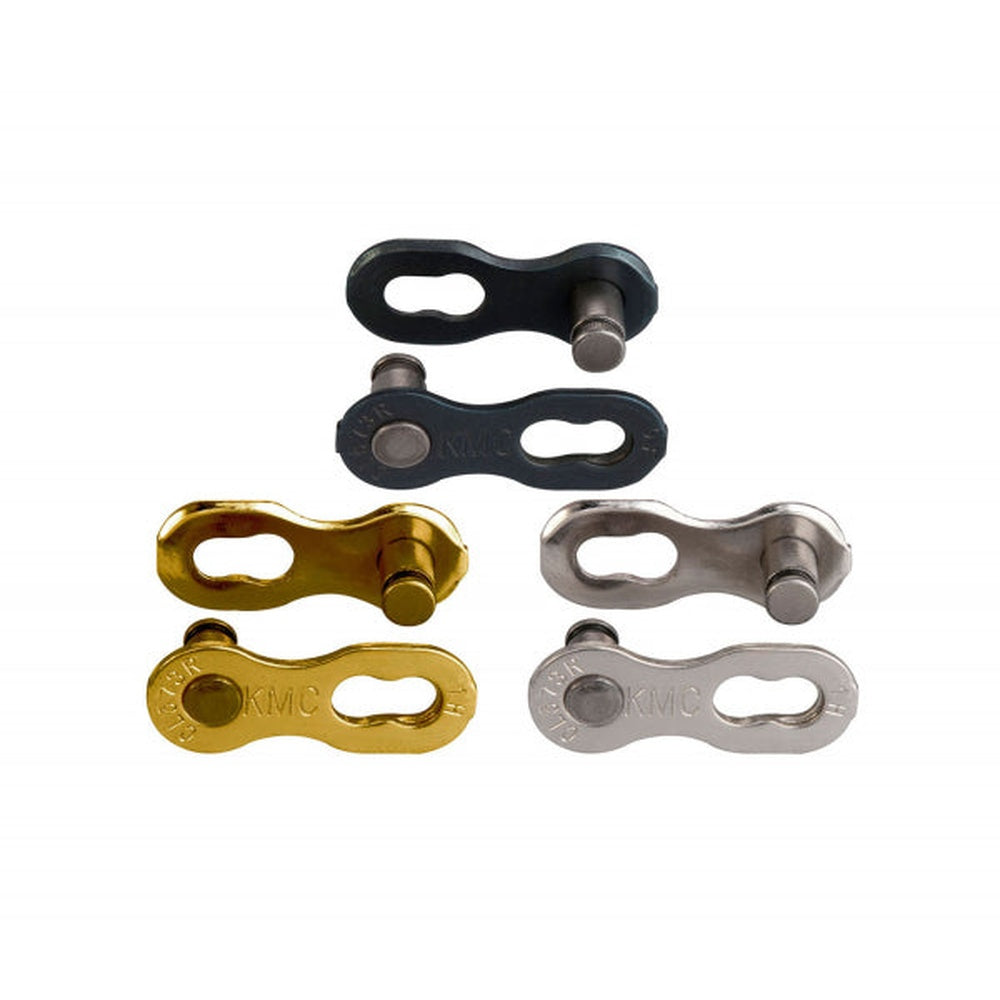KMC Missing Link chain connectors in black, gold, and silver for 6, 7, 8-speed bikes
