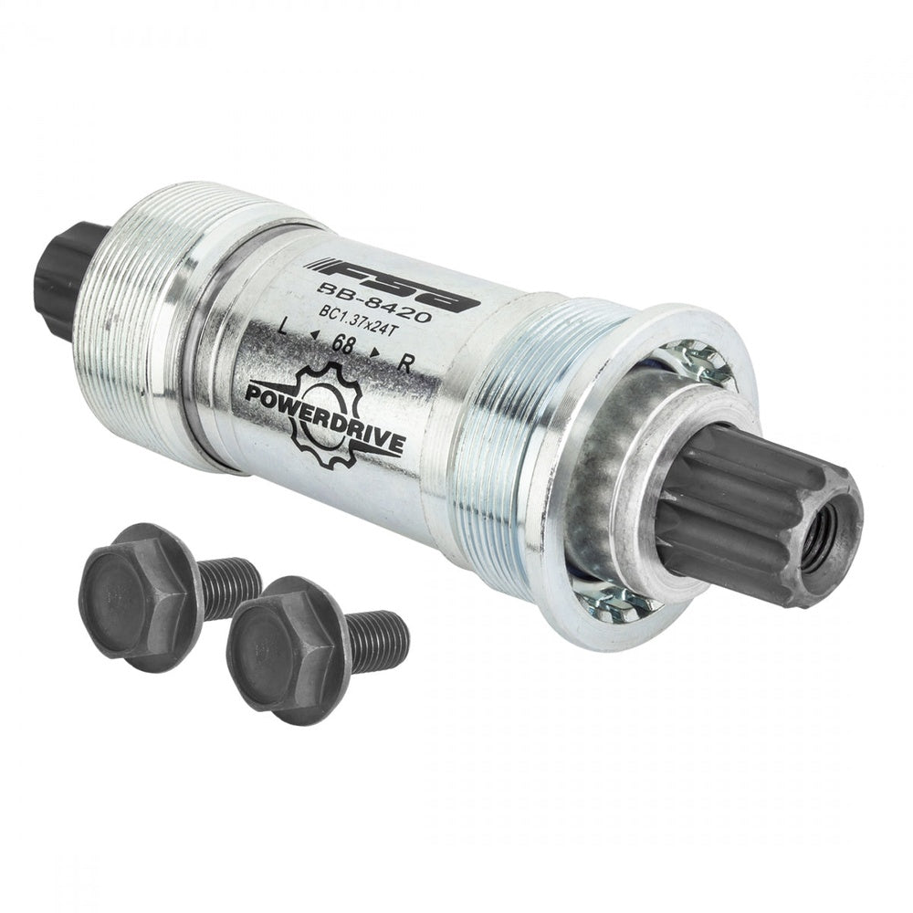 FSA PowerDrive BB-8420 bottom bracket in silver with mounting bolts