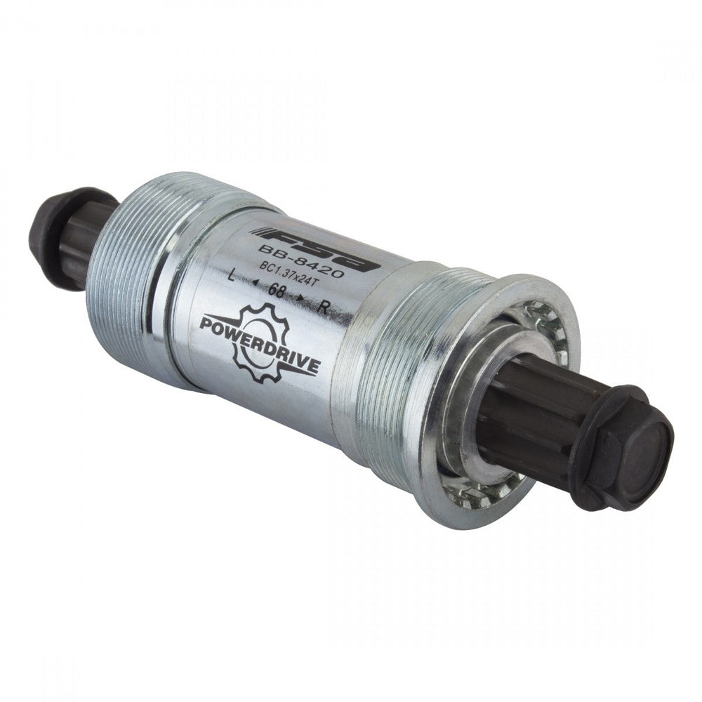 FSA Powerdrive BB-8420 bottom bracket with threaded silver housing and black plastic cups