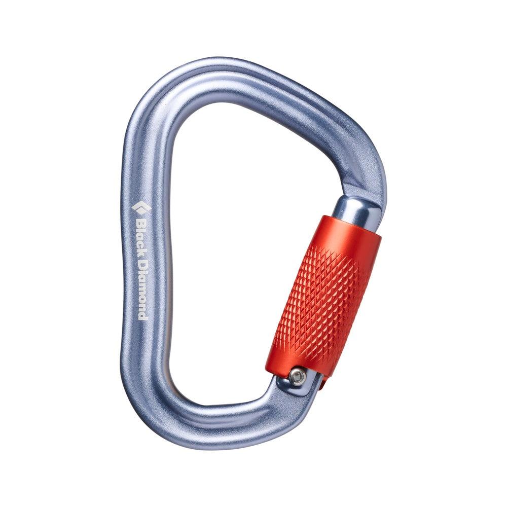 Black Diamond Vaporlock Twistlock climbing carabiner in gray with red locking mechanism
