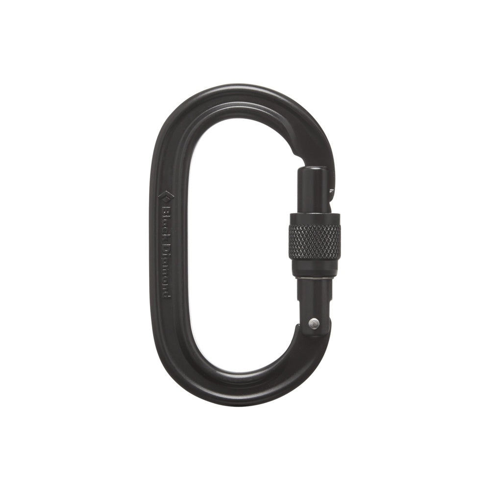 Black Diamond Oval Keylock Screwgate Carabiner in black with screw gate mechanism