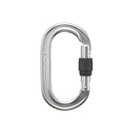 Black Diamond oval shaped aluminum carabiner with black locking screw gate on white background