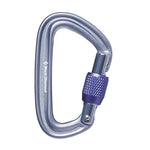 Black Diamond Liteforge screwgate carabiner in blue-gray aluminum with blue gate sleeve