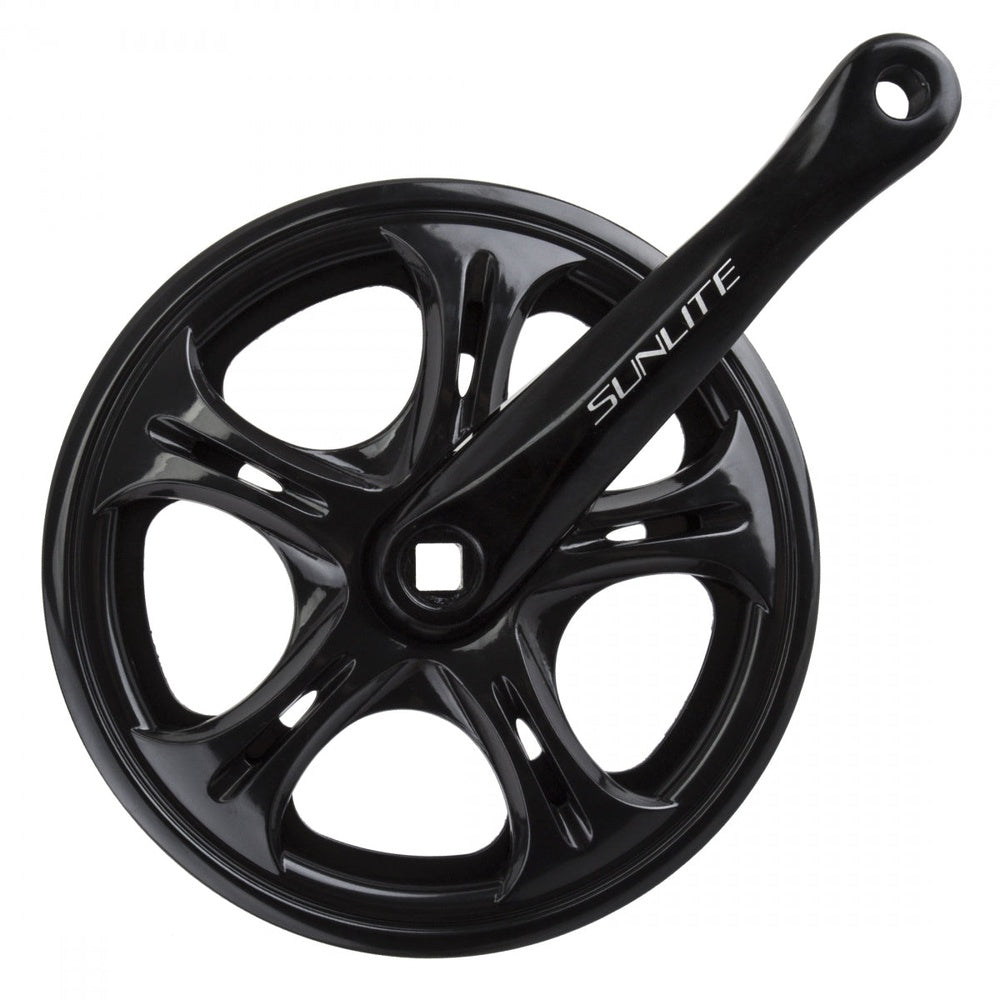 Sunlite Big City black crankset with decorative cutout design and crank arm