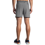 Brooks Sherpa 7-inch men's running shorts in gray, back view showing fit and length