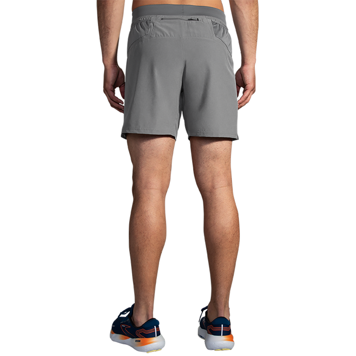 Brooks Sherpa 7-inch men's running shorts in gray, back view showing fit and length