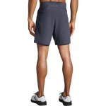 Brooks Sherpa 7-inch men's running shorts in dark gray, rear view on model
