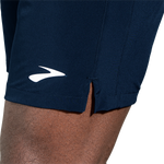 Brooks Moment 7 inch men's running shorts in navy blue with white logo