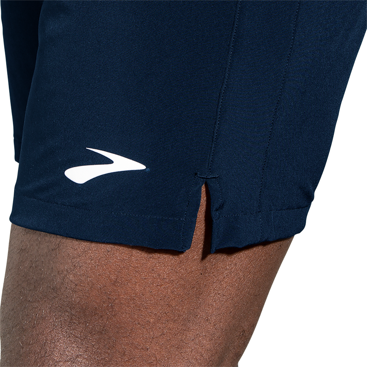 Brooks Moment 7 inch men's running shorts in navy blue with white logo
