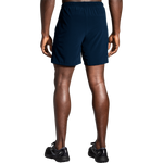 Brooks Moment 7-inch navy blue men's running shorts with elastic waistband