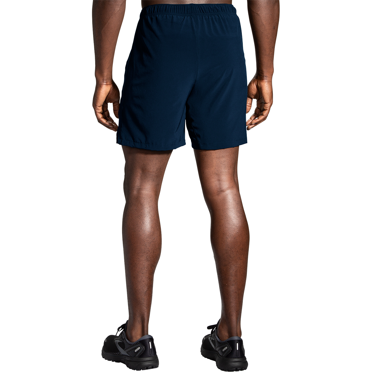 Brooks Moment 7-inch navy blue men's running shorts with elastic waistband