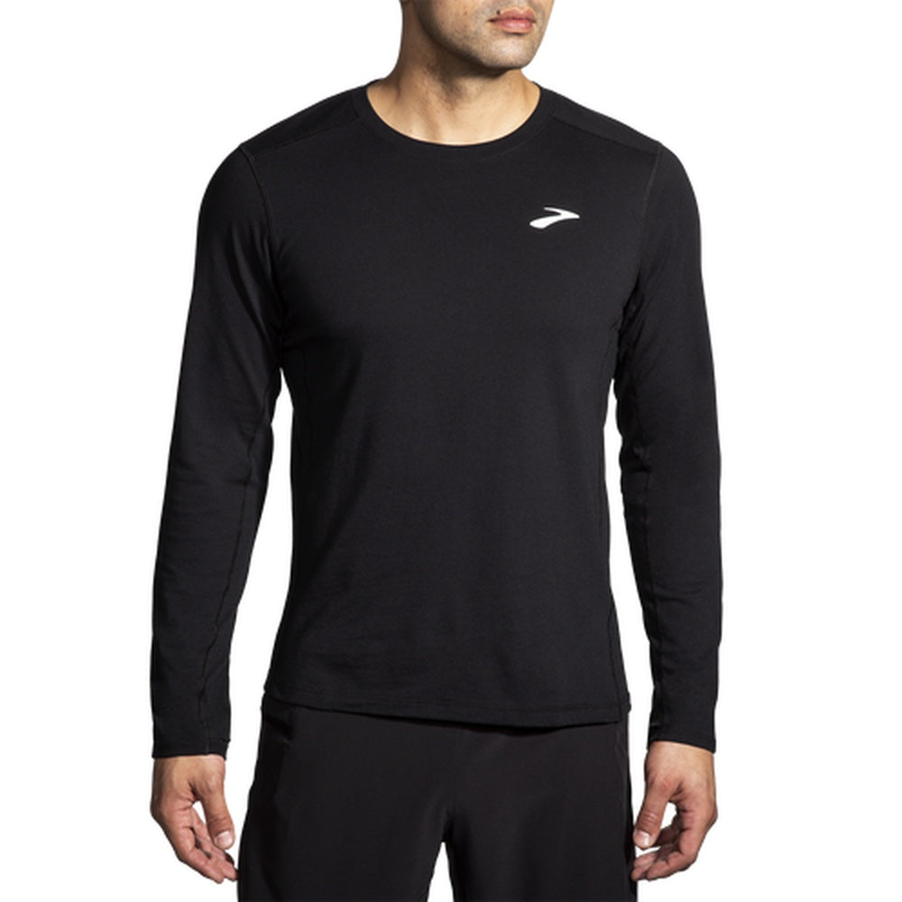 Brooks men's black long sleeve athletic shirt with white logo