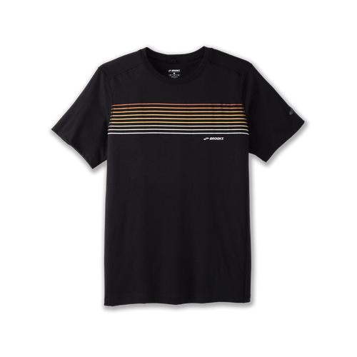 Brooks Distance Short Sleeve 2.0 black t-shirt with gradient stripe chest design