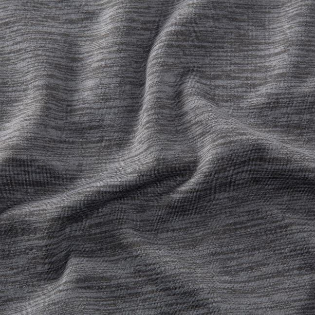 Close-up fabric detail of Brooks Luxe Short Sleeve in HTR Charcoal heathered gray